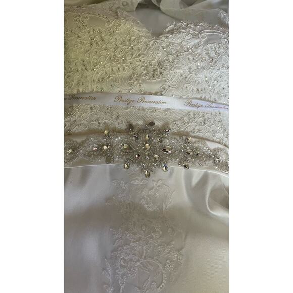 Elegant Lace Wedding Gown with Beaded Bodice and Dramatic Train - Picture 11 of 13